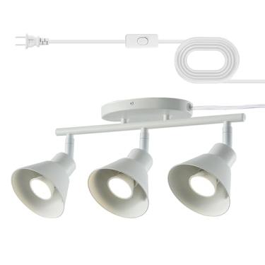 Imagem de vivihobb Kit De Iluminação De Trilho Com 3 Luzes Plug-In, Luminária De Teto Plug-In Moderna, Cabo De 14,7 Pés, Interruptor Liga/Desliga, Iluminação De Spot De Teto De 3 Vias, Cabeça De Luz Rotativa