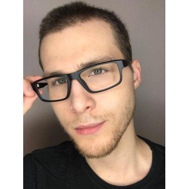 Imagem de Armação Óculos Grau Masculino Gustavo Preto Com Azul - Palas Eyewear