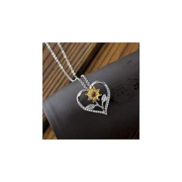 Imagem de Colar com pingente de coração de prata 925 de girassol para mulheres -
