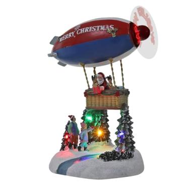 Imagem de HOME ARCHIVE Papai Noel em balão de ar quente com LED giratório Marry Christmas Scene estatueta luz LED/operado por bateria musical de mesa ornamnet decoração de casa (Papai Noel em uma aventura