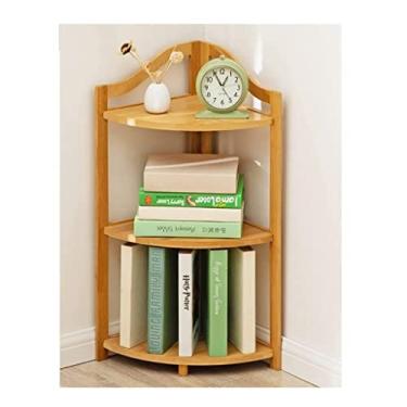 Imagem de Prateleira de canto para armazenamento de chão para sala de estar, quarto, cozinha, varanda, estante que economiza espaço, prateleira de livros (cor primária, 3 camadas)