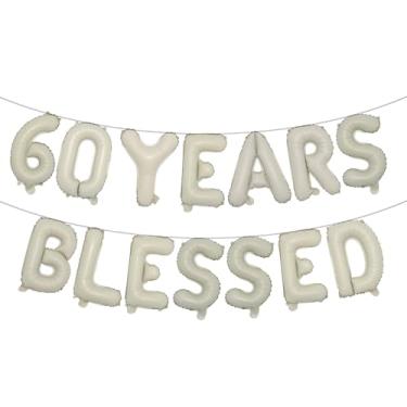 Imagem de 60 Years Blessed Banner de balão multicolorido com glitter, decorações de festa de aniversário de 60 anos/casamentos, cenários de sinalização (60 YEARS BLESSED Cream)
