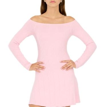 Imagem de Forever 21 Minivestido feminino Pointelle ombro de fora manga longa flare, rosa, PP