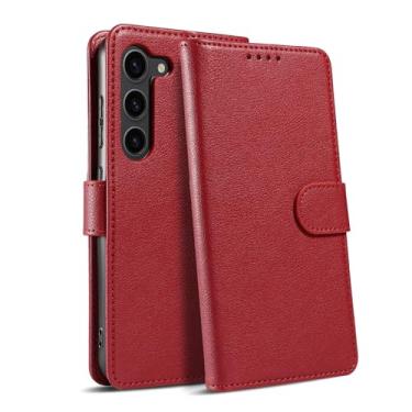 Imagem de Umiup Capa de couro para Samsung Galaxy S24ultra/S24plus/S24, capa carteira flip magnética [bloqueio RFID] slots de cartão suporte capa de proteção contra quedas, vermelha, S24