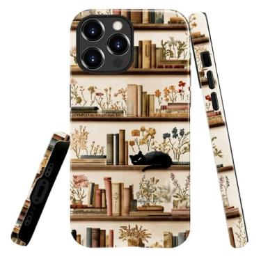 Imagem de heindiy Compatível com iPhone 16 Pro Max, capa brilhante, proteção total, à prova de choque, anti-arranhões, capa de TPU, capas para homem, mulher, estante, livros, plantas, gato