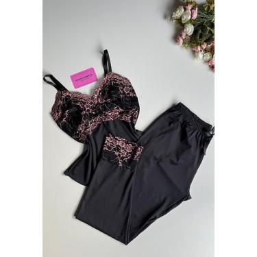Imagem de Pijama Luxo - Maria Pimenta, Preto com rose, G