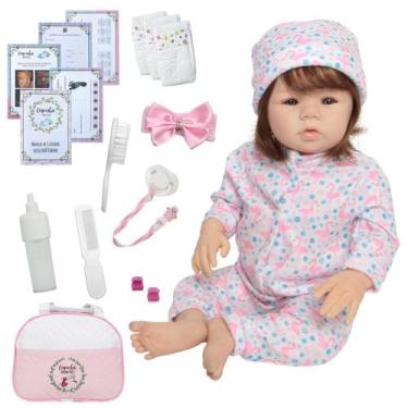 Imagem de Bebe Reborn Menina Corpo Silicone Fio a Fio Com Acessórios - Cegonha R