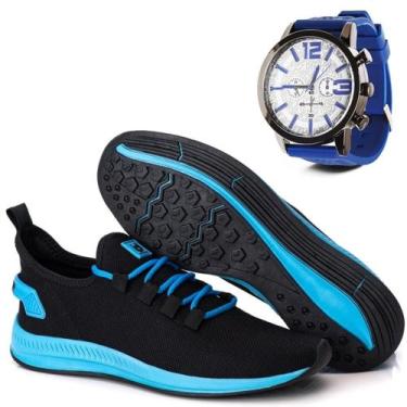 Imagem de Tênis Masculino Pisada Neutra + Relógio - Iden Shoes, Azul, 39