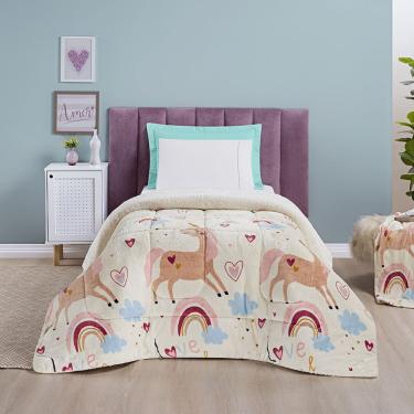 Imagem de Coberdrom Solteiro Carrosel Kids Manta Flannel Sherpa Infantil Premium Toque Macio - Unicórnio