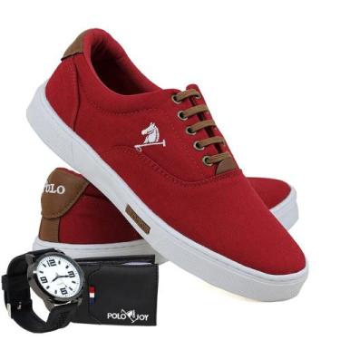 Imagem de Kit Sapatênis Lona com Relógio e Carteira Masculino Casual - Polo Joy,