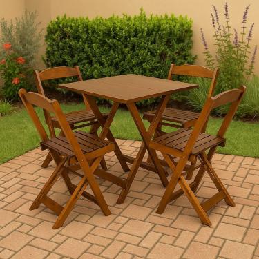 Imagem de Conjunto Mesa Dobrável 70x70 Tampo Madeira E 4 Cadeiras Dobrável Retrátil Imbuia