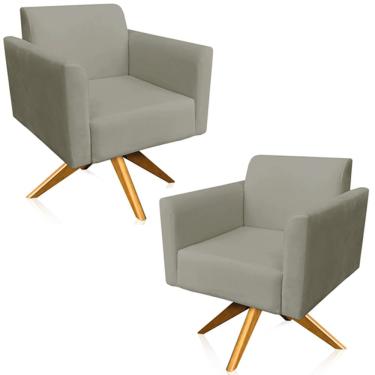 Imagem de Kit 02 Poltronas Decorativas Isabella Base Giratória Madeira Suede Nude - Gran Belo