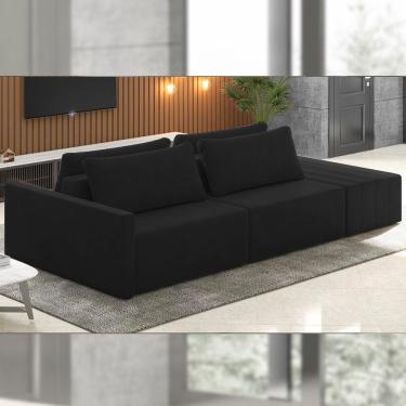 Imagem de Sofá Ilha Modulado Milos 232cm Puff Lateral Veludo Cinza Escuro G33 - Gran Belo