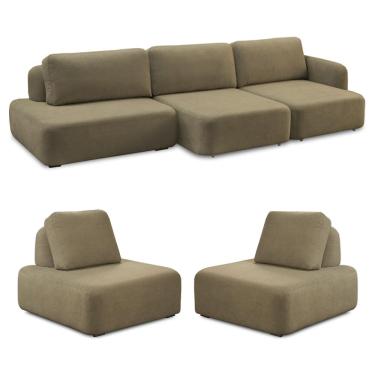 Imagem de Conjunto Sala de Estar 1 Sofá Retrátil Modulado 342cm e 2 Poltronas Santiago Bouclê Castor G89 - Gran Belo