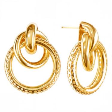 Imagem de ELARALCE Brincos de argola dupla banhados a ouro 14K com recortes de bolinhas – Joias de festa hipoalergênicas leves presentes para mulheres