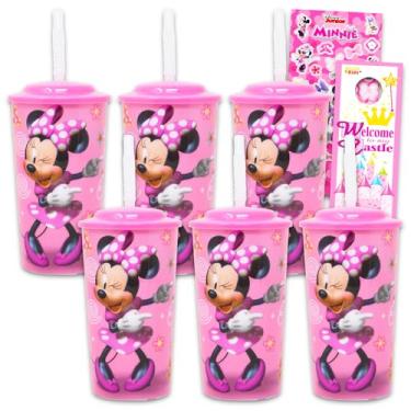 Imagem de Conjunto de copos da Minnie Mouse da Disney – Pacote com 6 copos da Minnie com canudo e adesivos da Minnie (copo da Minnie para crianças e adultos)