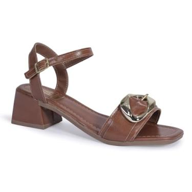 Imagem de Sandalia Feminina Salto Grosso Quadrado Enfeite Fivela Social Festa Confortável Via Angel 9901 (Caramelo, BR, Adulto, Numérico, 40)