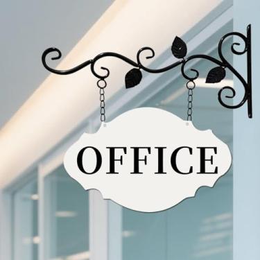 Imagem de Placa de porta de escritório 30,5 cm x 19 cm placa de escritório montada na parede externa dupla face metal pendurado sinais de negócios para corredor, igreja, escola, hotel, fazenda (WHITE-OFFICE)
