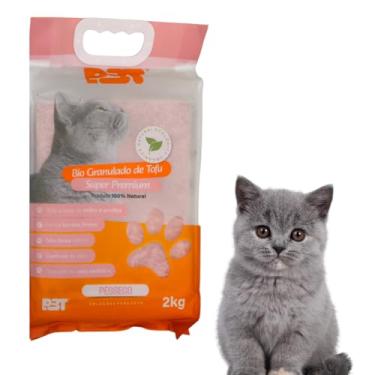 Imagem de Areia Granulado Biodegrádavel De Tofu 2kg Fragância de Pêssego Natural Para Gatos Controle de Odor e Bem-estar Pet Premium
