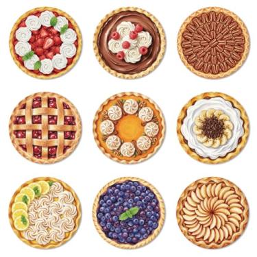 Imagem de ANATTASOUL Conjunto de 9 porta-copos com padrão de torta de frutas, porta-copos de madeira coloridos, presente de inauguração de casa redonda para casa nova, proteção de mesa de centro decorativa de