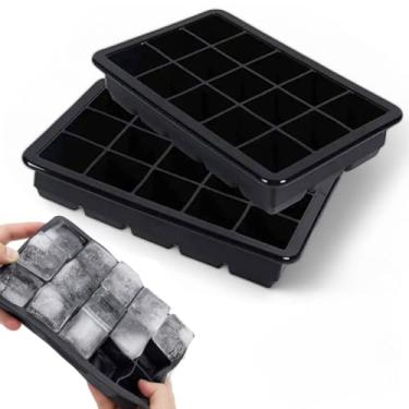 Imagem de Forma De Gelo Em Silicone 15 Cubos Bandeja Flexivel Tamanho Médio Utensilios De Cozinha(4 UNIDADES (FORMA PRETA))