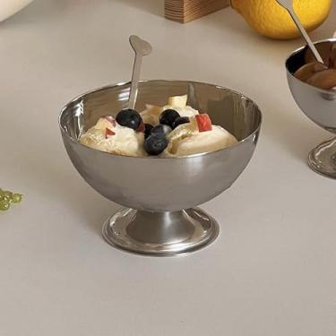 Imagem de Copo de salada de aço inoxidável de 9 cm, copo de sorvete, tigela de sobremesa, tigela de sorvete de frutas, prata