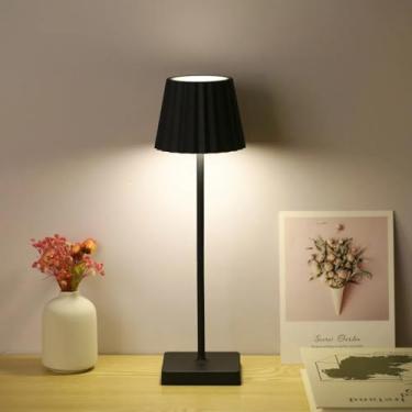 Imagem de Abajur de Mesa LED com Controle Touch, Sem Fio. Recarregável – Luminária com 3 Níveis de Luz. Preto.