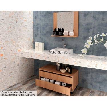 Imagem de Armário C- Balcão Banheiro Rodizios Bn3603 S- Cuba 80cm E Espelho Bn3610 Amêndoa - Tecno Mobili