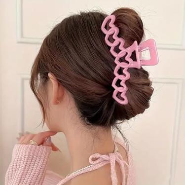 Imagem de 1 grampo de cabelo Love para mulheres, grampos de cabelo de tubarão de plástico casual, acessórios de cabelo de cor sólida para a parte de trás da cabeça