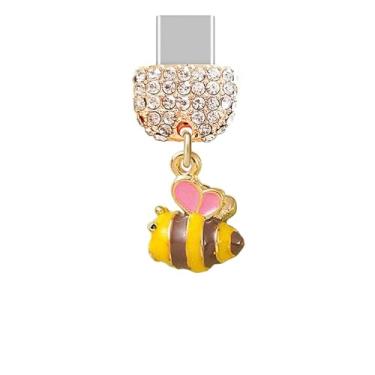 Imagem de ELISE & FONDA TP942 Tipo-C Porta de Carregamento Cristal Antipoeira Plugue Pequeno 3D Honey Bee Celular Charm para iPhone 15/16/Samsung/OnePlus/Xiaomi/Oppo telefones Android (Amarelo)