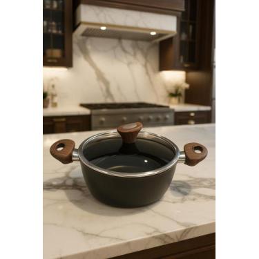 Imagem de Panela Gourmet Antiaderente 24cm com Tampa de Vidro  Cabos de Madeira 