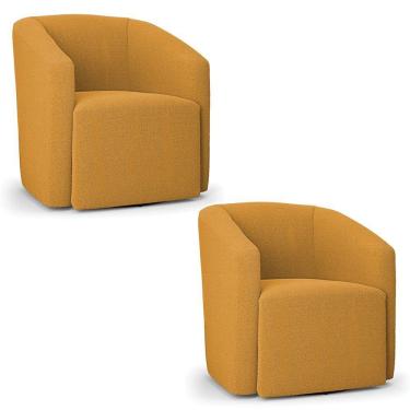 Imagem de Poltrona Sala De Estar Base Giratória Kit 2 Poltronas Stella Max Bouclê Mostarda D03