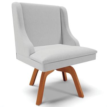 Imagem de Poltrona Base Giratória De Madeira Linho Cinza/Natural