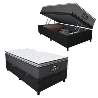 Imagem de Cama Box Baú Solteiro Colchão Molas Ensacadas Pillow Top Maximus 88x188x69cm Cinza / Preto Gazin - Suporta Até 120kg Por Pessoa Preto