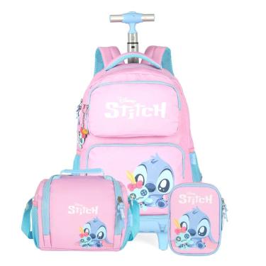 Imagem de Mochila Stitch Rodas Disney Lancheira Térmica Estojo Box