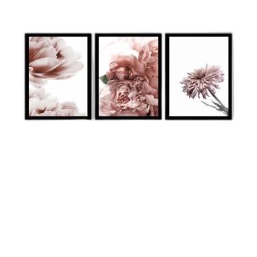 Imagem de Kit 3 Quadros Fotos Flores Tons Rosê 45X34Cm