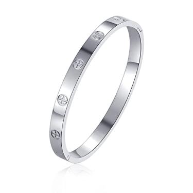 Imagem de YUFANHY Pulseira de amor banhado a ouro 18 k Pulseira de amor de aço inoxidável para mulheres novidade e mãe filha pulseira joia oval testemunha o amor casamento para casal, 7.5, Sem Pedra Preciosa