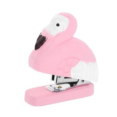 Imagem de oshhni Grampeador de madeira em forma de animal, escultura criativa e fofa em miniatura, estatueta de animal esculpida à mão, grampeador para escritório, Formato de Flamingo