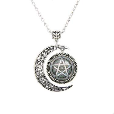 Imagem de LERYDESI Pingente de Sabedoria do Pentagrama Cinza Sabedoria do Pentagrama Colar Wiccan Joias Únicas Astrologia Pingente Pentagrama para Mulheres, Vidro