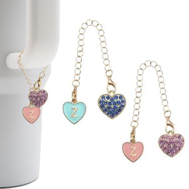 Imagem de RENUIS 2 peças de acessórios de pingente de letra rosa e azul para Stanley Cup, letra inicial de identificação do nome para Stanley Copo de 30 e 1,134 g com alça, corrente de pingentes de