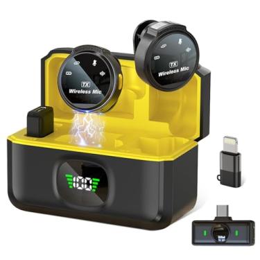 Imagem de Microfone de Lapela Sem Fio Profissional com Base de Carregamento, Display LED, para iPhone/Android dispositivos com Lightning/USB-C，para vídeo, entrevista, vlog