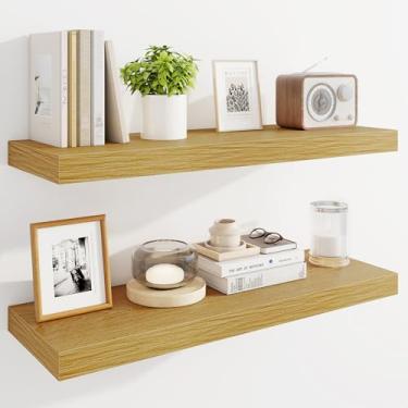 Imagem de Marsmiles Prateleiras flutuantes de 76 cm para parede, prateleiras de madeira com suportes invisíveis, conjunto de 2, prateleira rústica montada na parede para cozinha, banheiro, sala de estar