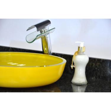 Imagem de Cuba de Vidro Redonda Achatada 43cm Bolonha - EKASA, Amarelo