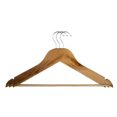 Imagem de Kit 3 Cabides Madeira Marfim Envernizado Gancho Cromado