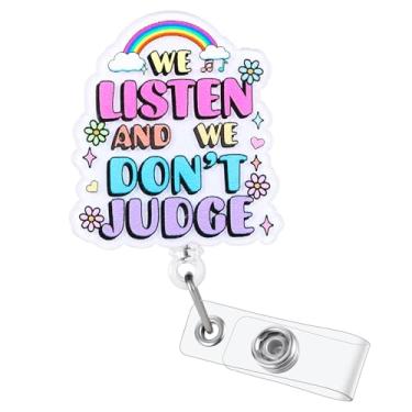 Imagem de Carretel de crachá de enfermeira engraçado We Listen and We Don't Judge, bonito porta-crachá retrátil para terapeutas, conselheiros, assistentes sociais, equipe médica, enfermagem RN LPN CNA MA HR