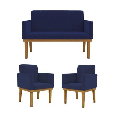 Imagem de Ki 02 Poltronas Com Base + Namoradeira Sala azul Marinho