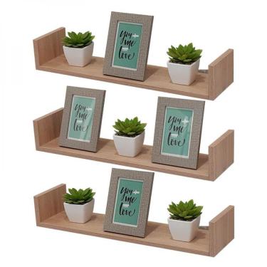 Imagem de Kit 3 Prateleiras U 70 X 25cm Carvalho Suporte Invisível
