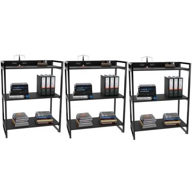 Imagem de Kit 3 Estantes Com 3 Prateleiras Escritório 14x80cm Preto
