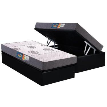 Imagem de Conjunto Box Baú Solteiro Colchão Espuma Polar D45 Pérola Grey + Base Crc Suede Black (88x188)