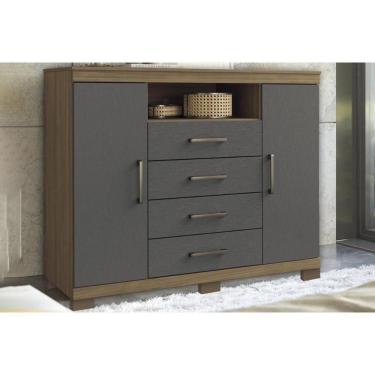 Imagem de Cômoda Juvenil Master C/ 2 Portas 1 Nicho E 4 Gavetas C/ Pés Jatobá/grafite - Santos Andirá